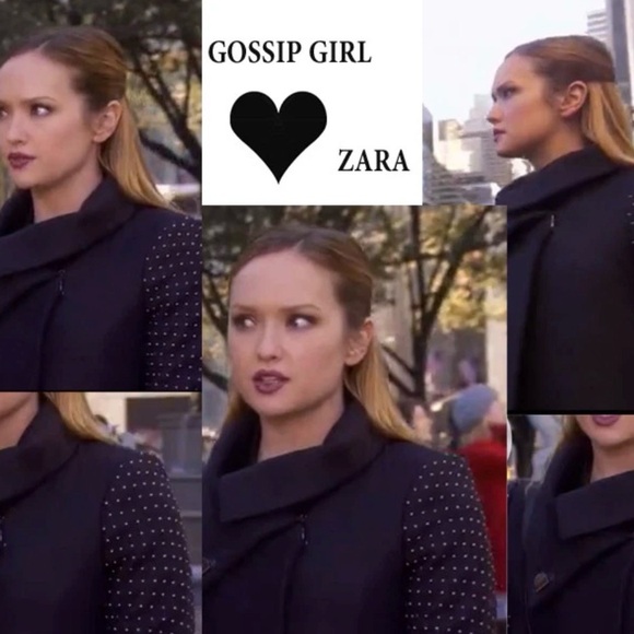 Zara navy coat with studded sleeves seen on gossip girl - Picture 2 of 15
